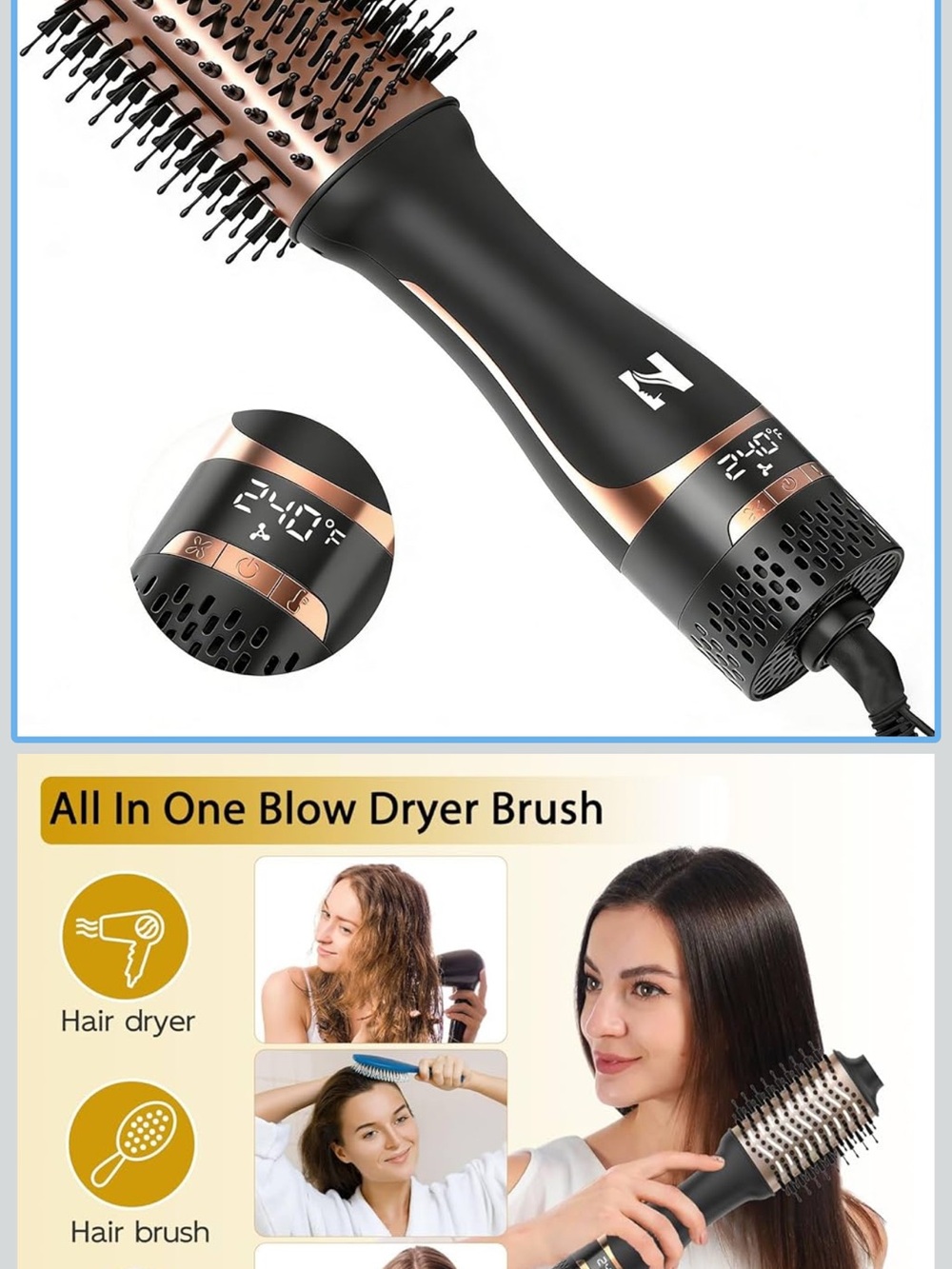 All-in-One Black & Rose Gold Blow Dryer Brush - 2-in-1 Styling Tool